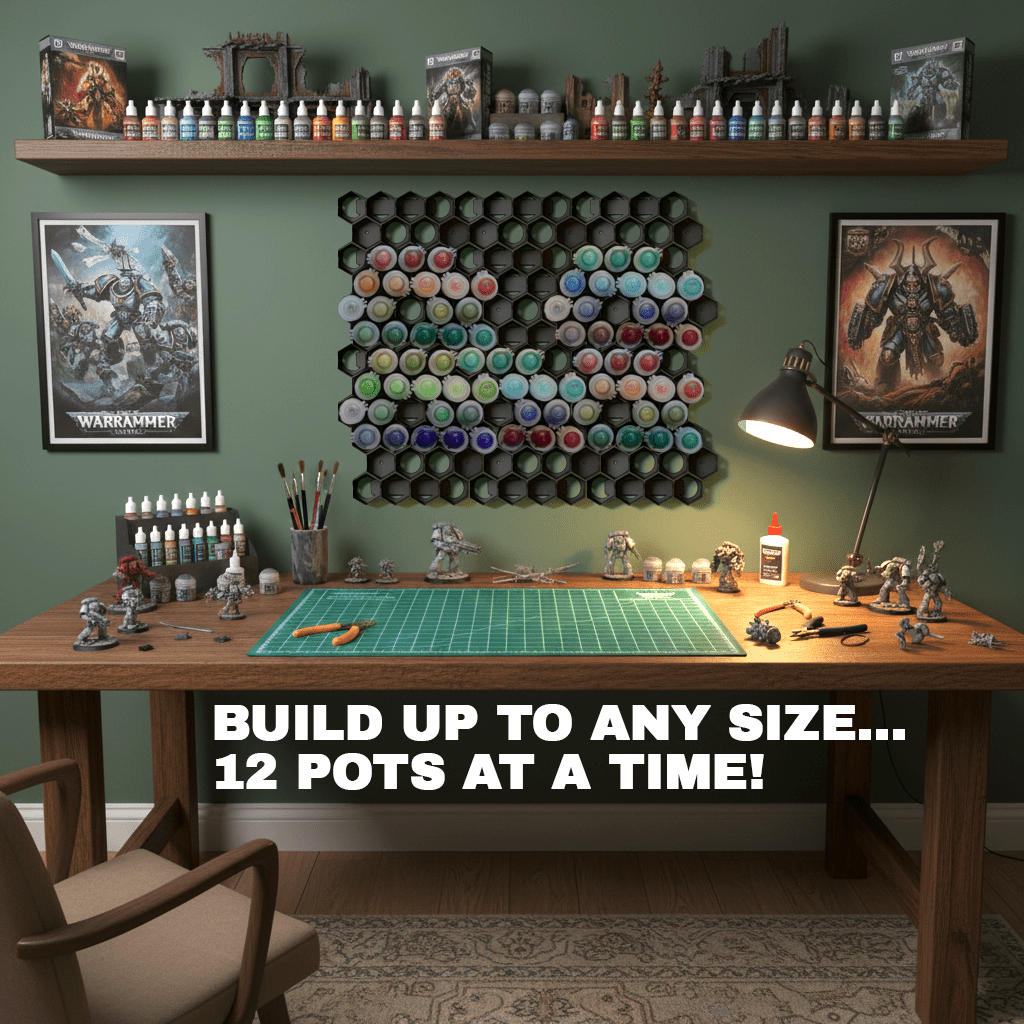 Citadel Paint Storage for 40k: 32mm Hex Wall & Desk Organiser (MODULAR) - Fat Dwarf